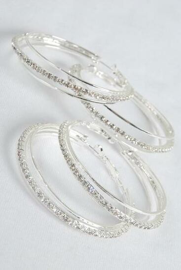 Earring Boutique Loop Silver Rhinestones / PC Silver , Post , Size - 2" Wide , Earring Card & OPP bag & UPC Code 