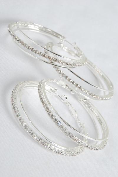 Earring Boutique Loop Rhinestones / PC Post , Size - 2" Wide , Choose Gold Or Silver Finishes , Earring Card & OPP Bag & UPC Code