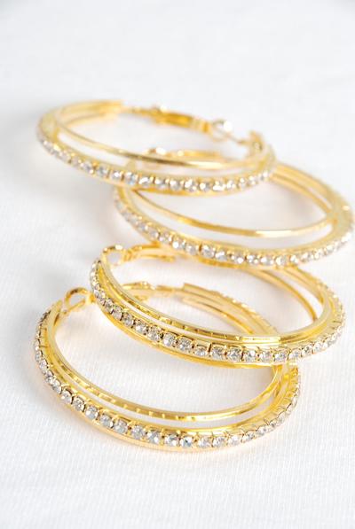 Earring Boutique Loop Rhinestone / PC Post , Size - 1.75" Wide , Choose Gold Or Silver Finishes , Earring Card & OPP Bag & UPC Code 
