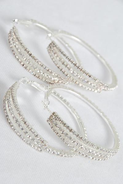 Earring Boutique Loop Rhinestones / PC Post , Size - 1.75" Wide , Earring card & OPP Bag & UPC Code , Choose Gold Or Silver Finishes 