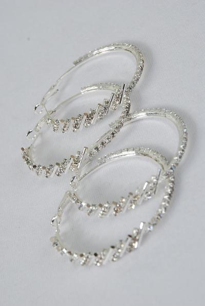 Earring Boutique Loop Rhinestones / PC Post , Size - 2" Wide , Earring Card & OPP Bag & UPC Code , Choose Gold Or Silver Finishes 
