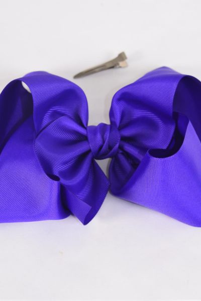 Hair Bow Extra Jumbo Cheer Type Bow Purple Grosgrain Bow-tie / 12 pcs Bow = Dozen  Alligator Clip , Size - 8" x 7" Wide , Clip Strip & UPC Code