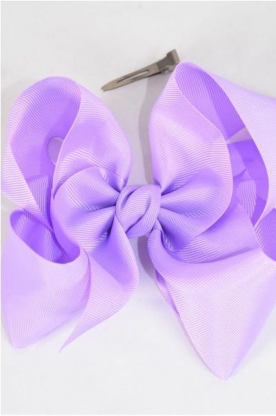 Hair Bow Jumbo Lavender Grosgrain Bow-tie / 12 pcs Bow = Dozen Lavender , Alligator Clip , Size-6"x 5" Wide , Alligator Clip , Clip Strip & UPC Code