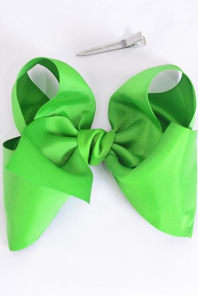 Hair Bow Extra Jumbo Cheer Type Bow Kelly Or Irish or Christmas Green Grosgrain Bow-tie / 12 pcs Bow = Dozen Alligator Clip , Size - 8" x 7" Wide , Clip Strip & UPC Code