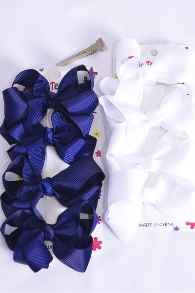 Hair Bows 48 pcs Grosgrain Bow-tie Navy & White Mix /12 card = Dozen  Alligator Clip , Bow Size - 3" x 2" Wide , 6 of each Color Asst , 4 pcs per card , 12 card = Dozen