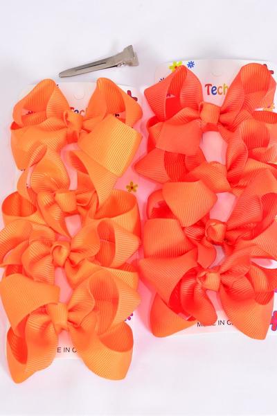 Hair Bows 48 pcs Grosgrain Bow-tie Orange Mix / 12 card = Dozen Orange Mix , Alligator Clip , Size - 3" x 2" Wide , 6 Tangerine , 6 Autumn Orange Color Asst , 4 pcs per Card , 12 card = Dozen