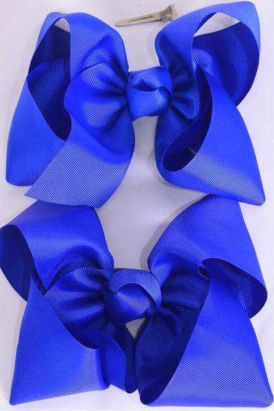 Hair Bow Jumbo Royal Blue Grosgrain Bow-tie / 12 pcs Bow = Dozen Royal Blue , Alligator Clip , Size - 6" x 5" Wide , 6 Electric Blue , 6 Royal Blue Mix , Clip Strip & UPC Code