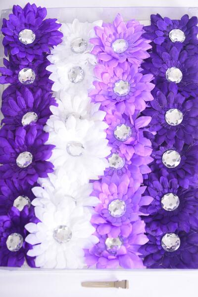 Flowers 24 pcs Flower Daisy Purple Mix Alligator Clip / 24 pcs Flower = Dozen  Alligator Clip ,  Size - 2.75" Wide , 3 Beige , 3 Lavender , 3 Lilac ,  3 Purple Mix , Display Card UPC Code,2 pcs per Card,12 Card= Dozen,Clear Box
