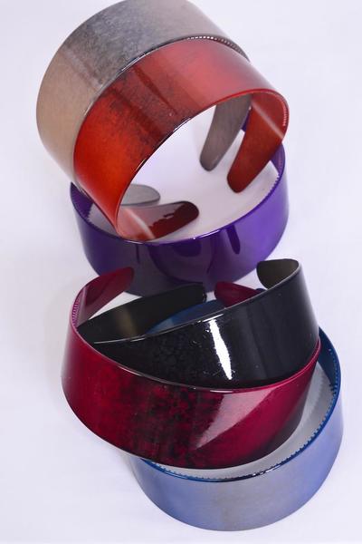 Headband Horseshoe Acrylic Wide Gradient Multi / 12 pcs = Dozen  Size - 1.75" Wide , 2 Black , 2 Red , 2 Blue , 2 Purple , 2 Burgundy , 2 Beige Color Asst , Hang tag & Individual Opp bag and UPC Code