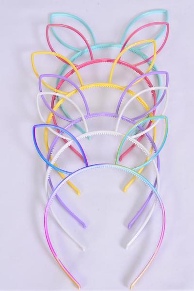 Headband Horseshoe Acrylic Bunny Ear Iridescent Tiedye Pastel / 12 pcs = Dozen 2 Of Each Color Asst , Individual OPP Bag & Hang Tag & UPC Code