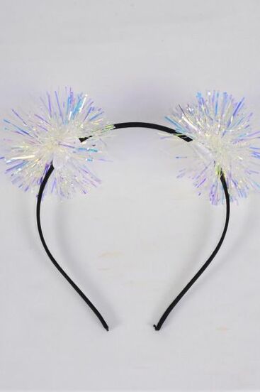 Headband Horseshoe Pom Pom Iridescent /  12 pcs = Dozen Hang Tag & UPC Code , Clear Box