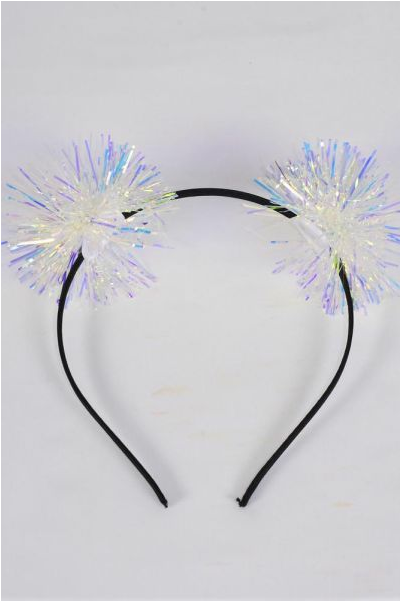 Headband Horseshoe Pom Pom Iridescent /  12 pcs = Dozen Hang Tag & UPC Code , Clear Box