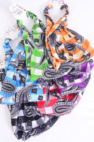 Headband Turban Wide Cotton Stretchy Paisley Plaid / 12 pcs = Dozen Stretch, Wedth - 8.5", 2 of each Pattern Mix, Individual Hang Tag & OPP Bag & UPC Code