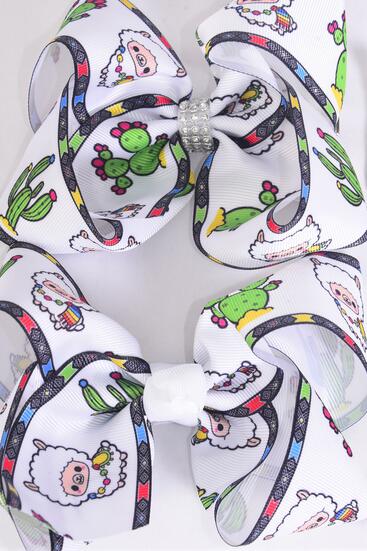 Hair Bow Jumbo Sheep Lamb Cactus Aztec Mix Grosgrain Bow-tie / 12 pcs Bow = Dozen  Alligator Clip , Size - 6" x 5" Wide , Clip Strip and UPC Code
