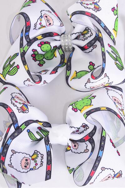 Hair Bow Jumbo Sheep Lamb Cactus Aztec Mix Grosgrain Bow-tie / 12 pcs Bow = Dozen  Alligator Clip , Size - 6" x 5" Wide , Clip Strip and UPC Code