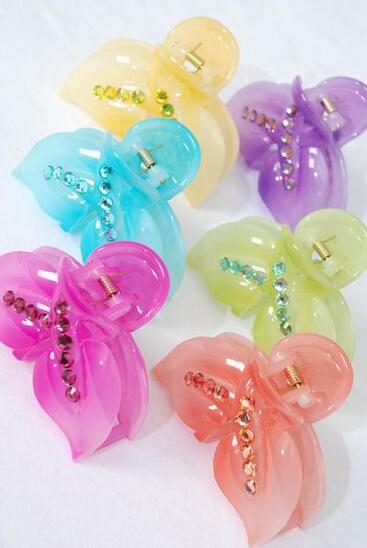 Jaw Clip Acrylic Flower Gradient Stones Multi / 12 pcs Jaw Clip = Dozen   Size - 4" x 3.5" Wide , 2 of each Pattern Asst , Hang tag and OPP bag and UPC Code