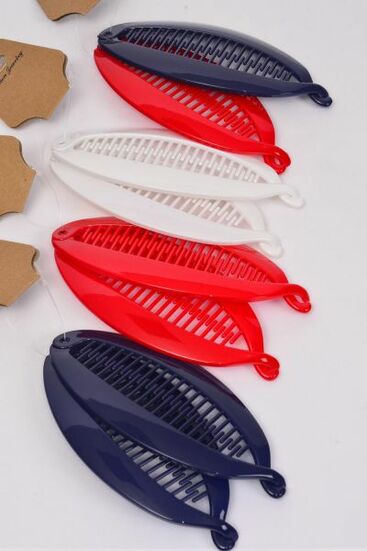 Fish Comb Acrylic 24 pcs Red White Navy Mix Inner Pack of 2 / 24 pcs  = Dozen Size - 5.5" x 2.5" , 3 of each Pattern Asst , Individual Hang Tag & OPP Bag and UPC Code , 2 pcs per Card,12 Card = Dozen