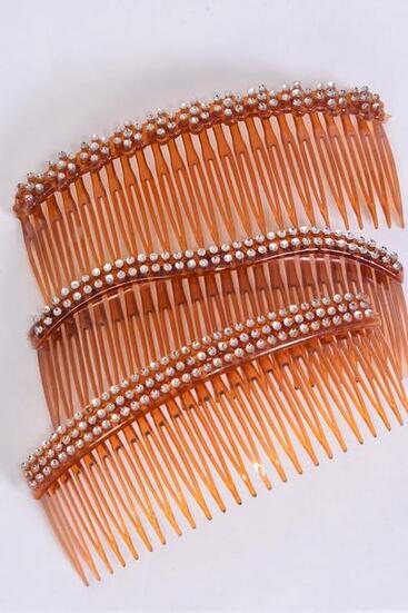 Side Comb Acrylic Silver Finish 36 Count Brown Pattern Mix / PK Size - 5.5" x 5" Wide , 4 of each Pattern Asst , OPP Bag , 36 pcs = Dozen