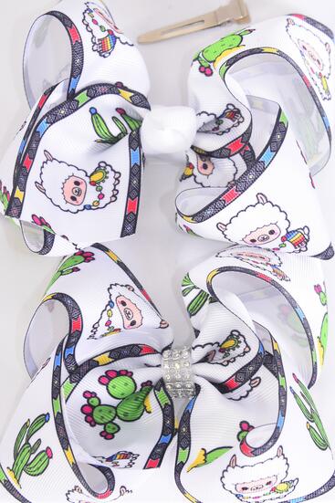 Hair Bow Jumbo Sheep Lamb Cactus Aztec Mix Grosgrain Bow-tie / 12 pcs Bow = Dozen  Alligator Clip , Size - 6" x 5" Wide , Clip Strip and UPC Code