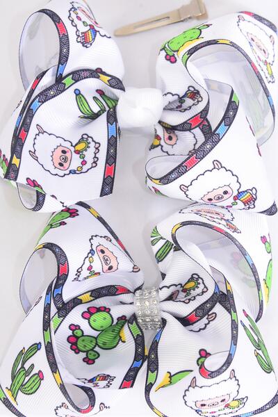 Hair Bow Jumbo Sheep Lamb Cactus Aztec Mix Grosgrain Bow-tie / 12 pcs Bow = Dozen  Alligator Clip , Size - 6" x 5" Wide , Clip Strip and UPC Code