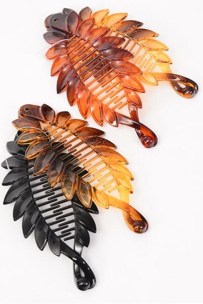 Fish Comb Acrylic 24 pcs Black & Tortoise Mix Inner Pack of 2 / 24 pcs = Dozen Size - 5.5" x 2.5", Black Tortoise Mix , 6 Of Each Pattern Asst , Hang Tag and Individual OPP Bag , UPC Code , 2 pcs per Card ,12 Card = Dozen