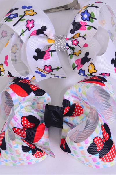 Hair Bow Jumbo Polka dots Mouse Ear Grosgrain Bow-tie / 12 pcs Bow = Dozen Alligator Clip , Size - 6" x 5" Wide , 6 Of each Pattern Asst , Clip Strip and UPC Code