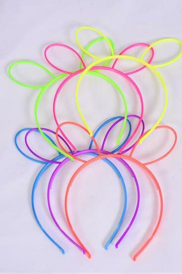 Headband Horseshoe Acrylic Bunny Ear Neon Color Asst / 12 pcs = Dozen Neon, 2 Of Each Color Asst , Individual OPP Bag & Hang Tag & UPC Code