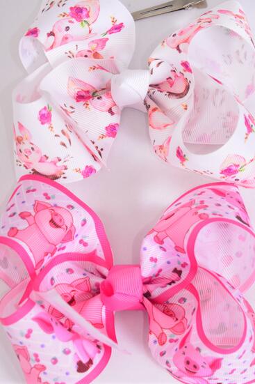 Brand: Hair Bow Jumbo Piggy Cute Farm Animal Grosgrain Bow-tie / 12 pcs Bow = Dozen Happy Piggy , Alligator Clip , Bow - 6" x 5" Wide , 6 of each Pattern Asst , Clip Strip & UPC Code
