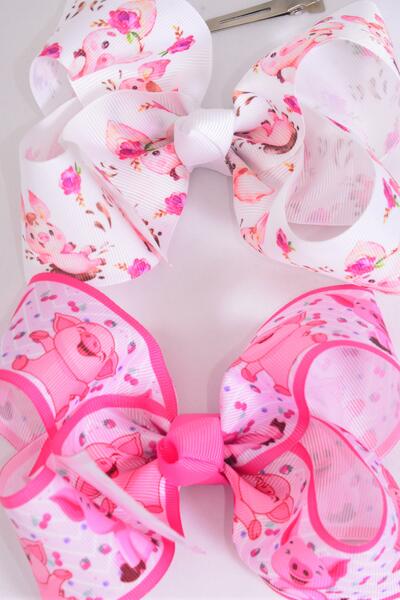 Brand: Hair Bow Jumbo Piggy Cute Farm Animal Grosgrain Bow-tie / 12 pcs Bow = Dozen Happy Piggy , Alligator Clip , Bow - 6" x 5" Wide , 6 of each Pattern Asst , Clip Strip & UPC Code