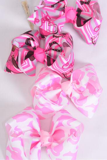 Hair Bow 24 pcs Barbie Cow Girl Mix Grosgrain Bow-tie / 24 pcs Bow = Dozen Alligator Clip , Size - 4" x 3" Wide , 6 of Each Pattern Color Mix , Clip Strip & UPC Code