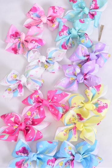 Hair Bow 24 pcs Mermaid Under The Sea Pastel Grosgrain Bow-tie / 24 pcs Bow = Dozen Alligator Clip , Size - 4" x 3" , 2 White , 2 Baby Pink , 2 Lavender , 2 Blue , 2 Yellow , 1 Hot Pink , 1 Mint Color Asst , Clip Strip & UPC Code