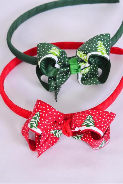 Headband Horseshoe Xmas Alpine Winter Snow Day Grosgrain Bow-tie / 12 pcs Bow = Dozen Christmas , Bow Size - 3" x 2" wide , 6 of each Color Asst , Hang Tag & UPC Code , Clear Box
