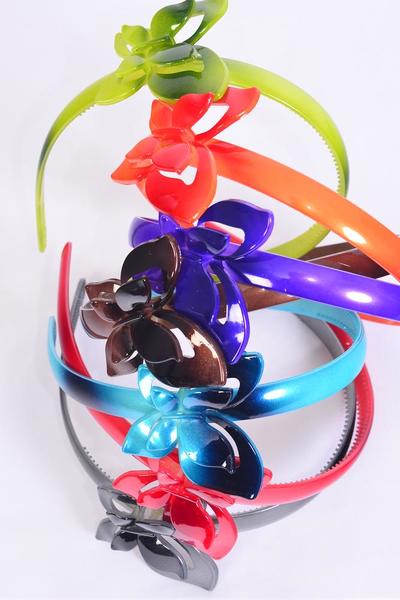 Headband Horseshoe Acrylic Gradient Butterfly Multi / 12 pcs = Dozen Butterfly - 2" x 2" Wide , 2 Black , 2 Brown , 2 Orange , 2 Purple , 2 Burgundy ,1 Green ,1 Blue Color Asst , Hang Tag & OPP bag & UPC Code