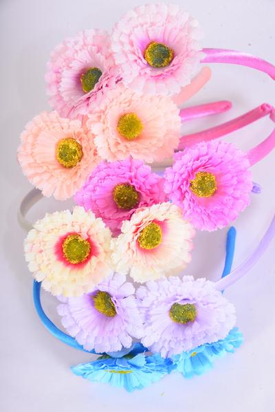 Headband Horseshoe Flowers Pastel / 12 pcs  = Dozen  Pastel , 2 Hot Pink , 2 Blue , 2 baby Pink , 2 Peach , 2 Lavender , 2 Beige Colour Asst , Hang tag & UPC Code , Clear Box