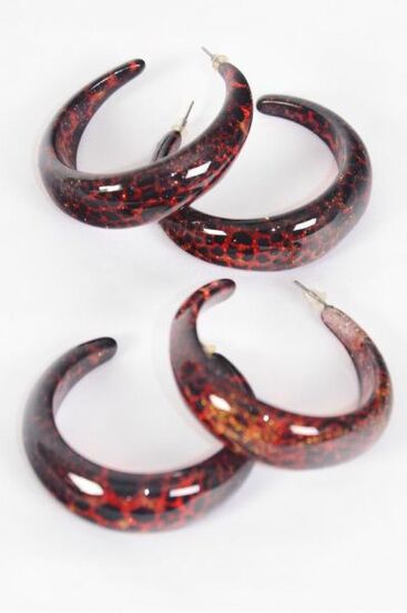 Earrings Poly Hoop Cheetah Print / 12 pair = Dozen  Post , Size - 1.75" , Earring Card & OPP Bag & UPC Code