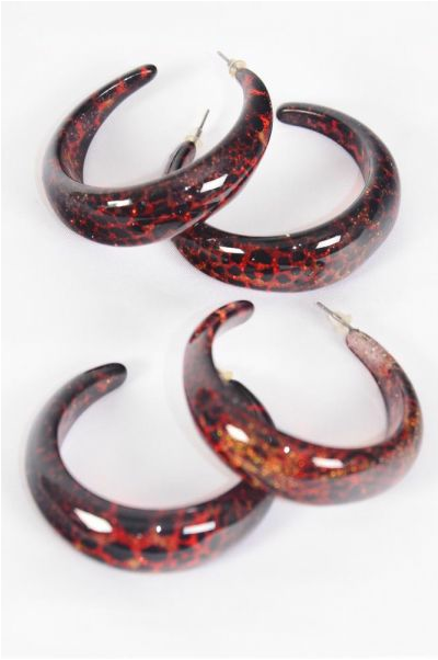 Earrings Poly Hoop Cheetah Print / 12 pair = Dozen  Post , Size - 1.75" , Earring Card & OPP Bag & UPC Code