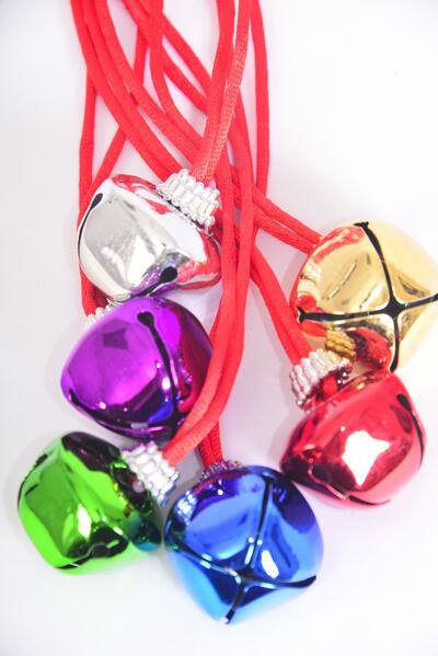 Jingle Bell Necklace Multi / 12 pcs Bell = Dozen Bell Size - 3.5 cm Wide , 36" Long , 2 of each Color Asst , Hang tag & OPP bag & UPC Code