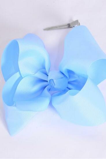 Hair Bow Extra Jumbo Cheer Type Bow Sky Blue Grosgrain Bow-tie / 12 pcs Bow = Dozen Sky Blue , Alligator Clip , Size - 8" x 7" Wide , Clip Strip & UPC Code