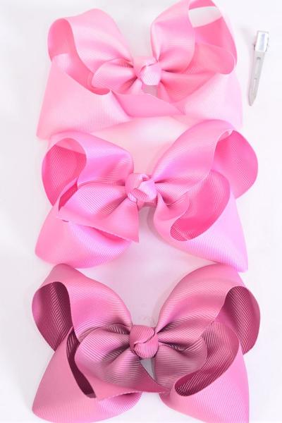 Hair Bow Large Mauve Pink Mix Grosgrain Bow-tie / 12 pcs Bow = Dozen Mauve Pink Mix , Alligator Clip , Size - 6" x 5" Wide , 4 Fantasy Rose , 4 Wild Rose, 4 Rosy Mauve Color Asst , Clip Strip and UPC Code