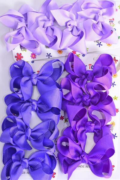 Hair Bows 48 pcs Grosgrain Bow-tie Purple Mix / 12 card = Dozen Alligator Clip , Bow Size - 3" x 2" Wide , 4 Lavender , 4 Grap , 4 Ultra Violet Asst , 4 pcs per card , 12 card = Dozen