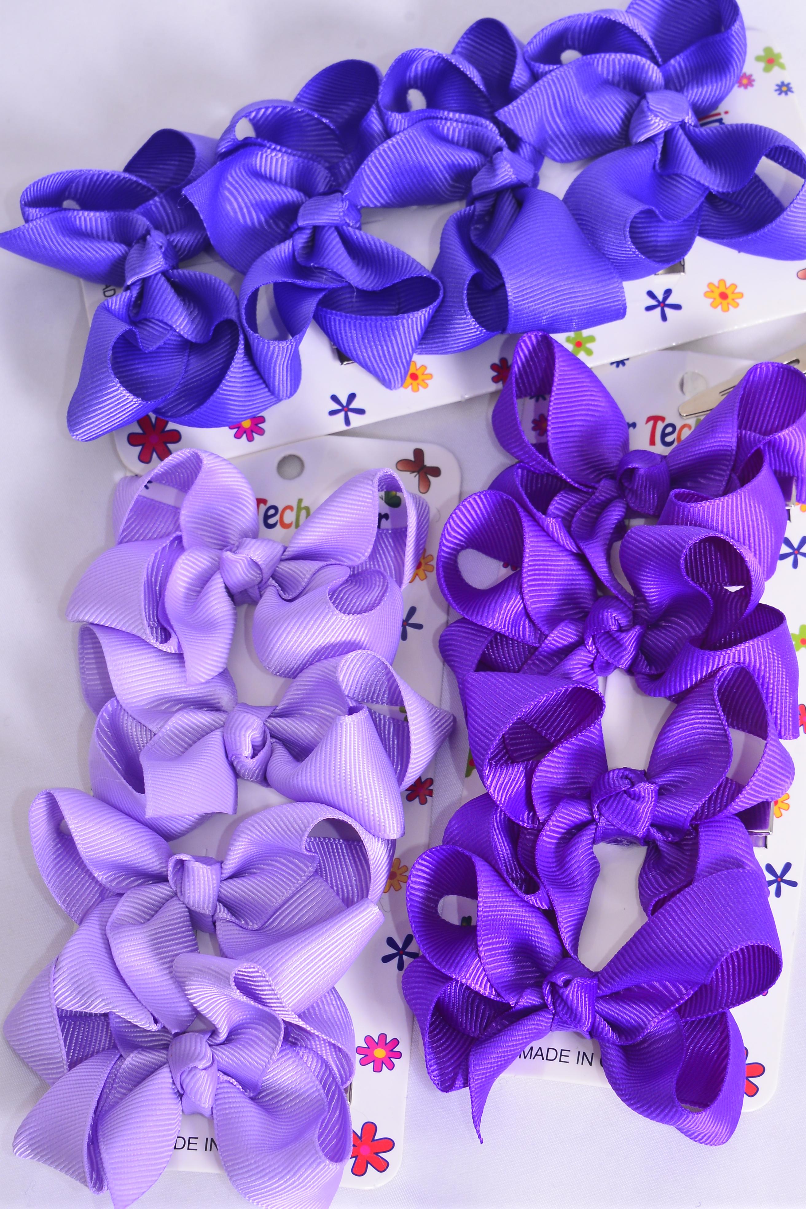 Hair Bows 48 pcs Grosgrain Bowtie Purple Mix / 12 card = Dozen