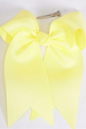 Hair Bow Extra Jumbo Long Tail Cheer Type Bow Baby Yellow Grosgrain Bow-tie / 12 pcs Bow = Dozen Alligator Clip , Size - 6.5" x 6" Wide , Clip Strip & UPC Code