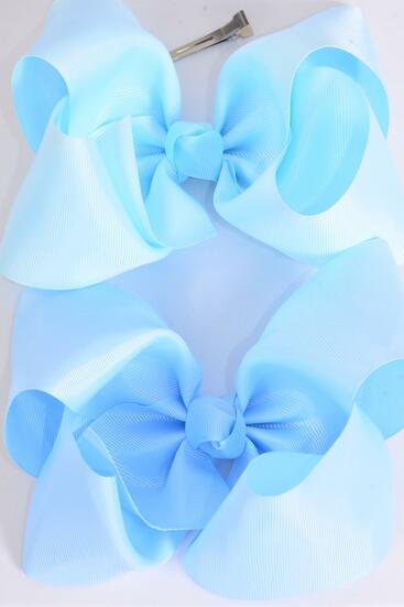 Hair Bow Extra Jumbo Cheer Type Bow Blue Mix Grosgrain Bow-tie /12 pcs Bow = Dozen Blue Mix , Alligator Clip , Size - 8 x 7" Wide , 6 Baby Blue , 6 Sky Blue Mix , Clip Strip & UPC Code