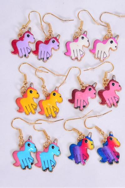 Earrings Baby Unicorn Enamel Color Asst / 12 pair = Dozen match 25757 Fish Hook , 2 Of each Pattern Asst , Earring Card & OPP Bag & UPC Code