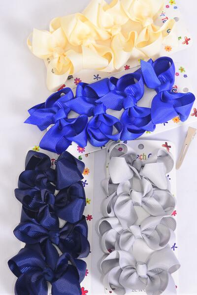 Hair Bows 48 pcs Royal Blue Cream Gray Navy Mix Grosgrain Bow-tie / 12 Card = Dozen Alligator Clip , Bow Size - 3" x 2" Wide , 3 Royal Blue , 3 Cream , 3 Gray , 3 Navy Color Asst , 4 pcs per card , 12 Card = Dozen