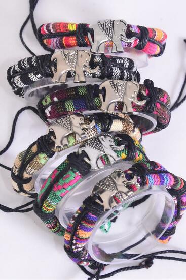 Bracelet Leather Elephant Aztec Macrame Wrap Mix Adjustable / 12 pcs = Dozen Unisex , Adjustable , 2 of each Pattern Mix , Individual Hang tag & OPP Bag & UPC Code