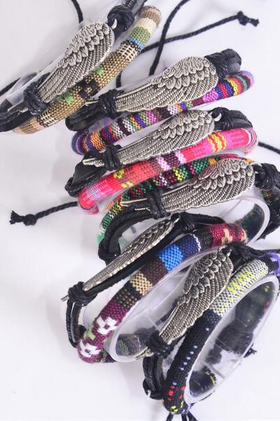 Bracelet Leather Angel Wing Aztec Macrame Wrap Mix Adjustable /  12 pcs = Dozen Unisex , Adjustable , 2 of each Pattern Mix , Individual Hang tag & OPP Bag & UPC Code