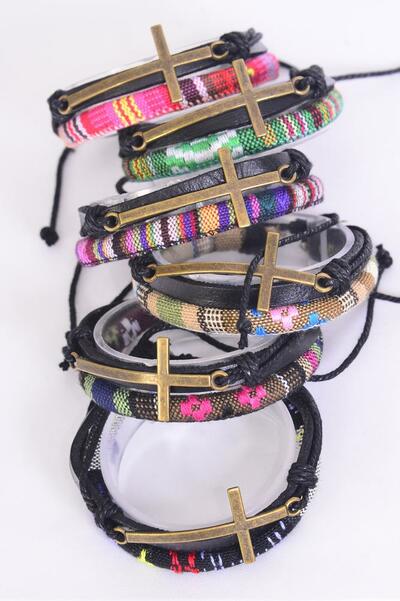 Bracelet Leather Sideways Cross Aztec Macrame Wrap Mix Adjustable / 12 pcs = Dozen  Unisex , Adjustable , 2 of each Color Mix , Individual Hang tag & OPP Bag & UPC Code