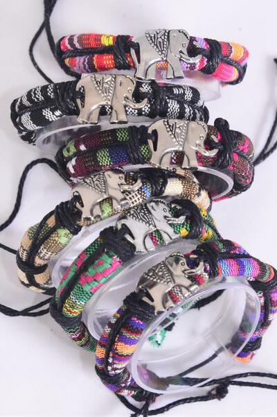 Bracelet Leather Elephant Aztec Macrame Wrap Mix Adjustable / 12 pcs = Dozen Unisex , Adjustable , 2 of each Pattern Mix , Individual Hang tag & OPP Bag & UPC Code