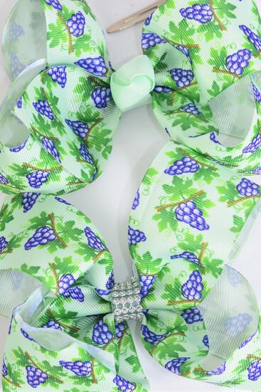 Hair Bow Jumbo Grape w Vine Grosgrain Bow-tie / 12 pcs Bow = Dozen Grape , Alligator Clip , Size - 6" x 5" Wide , Clip Strip & UPC Code